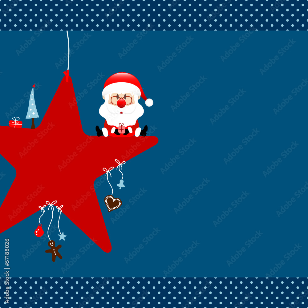 Santa Glasses On Red Star & Symbols Blue Dots Santa Glasses On Red Star & Symbols Blue Dots