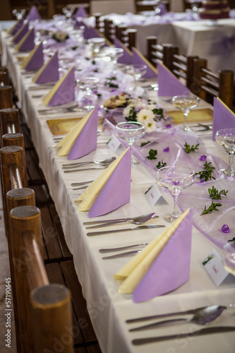 Wedding table setting at a banquet