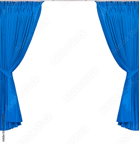 blue curtains on white background