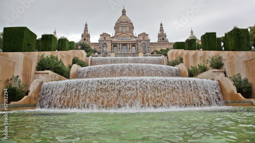 Fountain on Placa De Espanya, before National Museum in Barcelon
