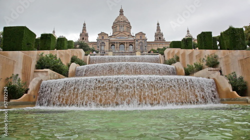 Fountain on Placa De Espanya, before National Museum in Barcelon photo