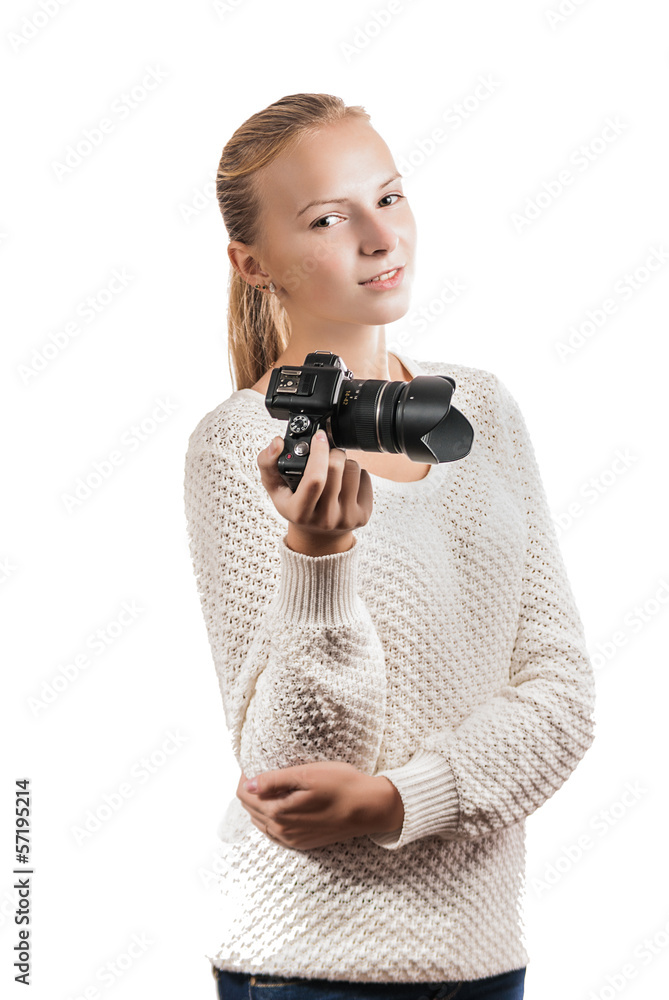 Young girl with digital camera, taking a picture Young girl with digital camera, taking a picture