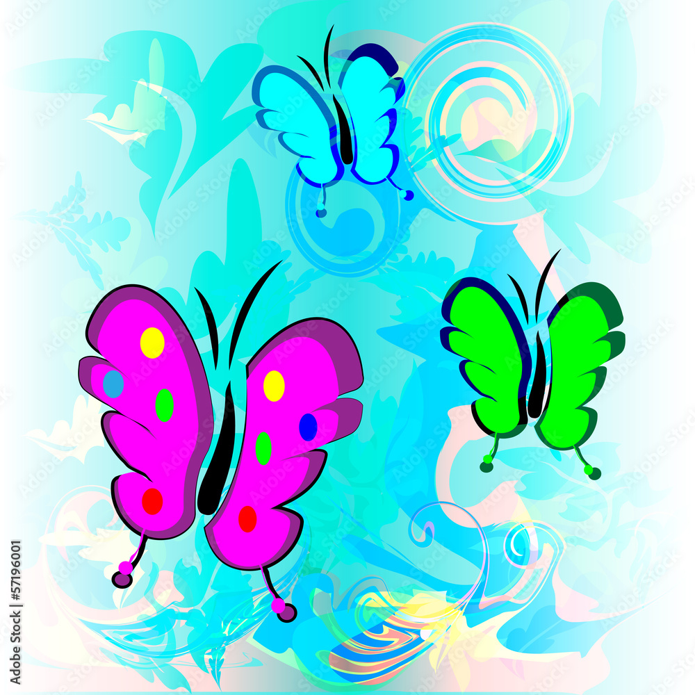 Colorful butterfles on blue background