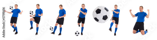 collection of photos - soccer player with a ball on white backgr