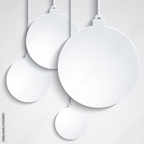 Background with white paper Chrismas balls