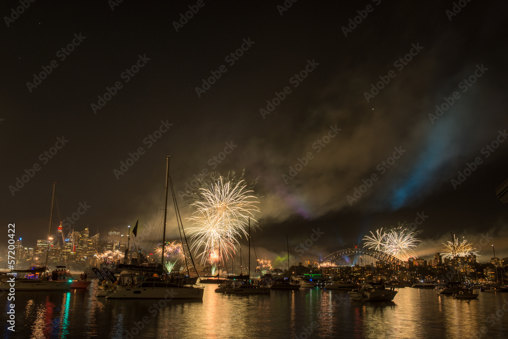 Firework and light show during International fleet review in Syd