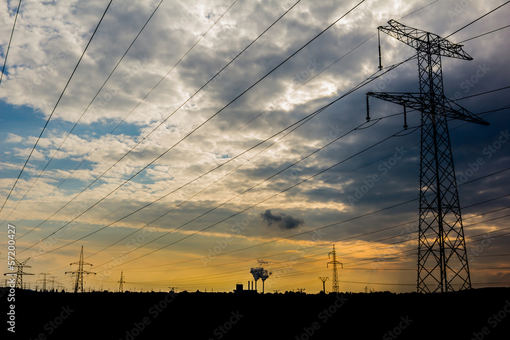 słup linii wysokiego napięcia, elektrownia