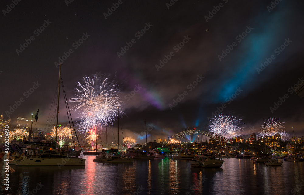 Firework and light show during International fleet review in Syd