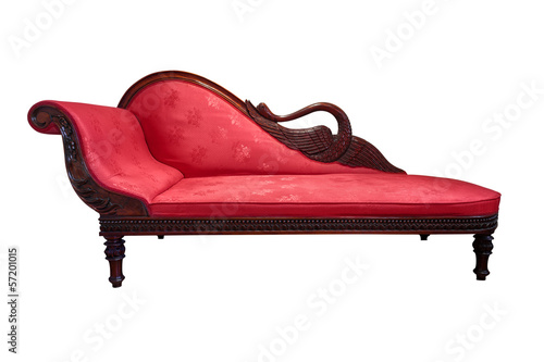 Red chaise longue isolated on white Fototapeta