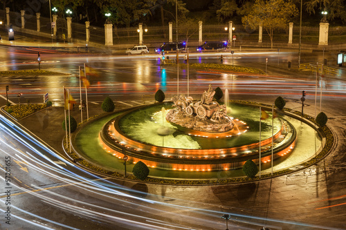Bird view of Cibeles fountain rounded of traffic lights, Madrid