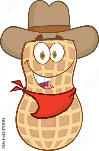 Smiling Peanut Cowboy Cartoon Mascot Character