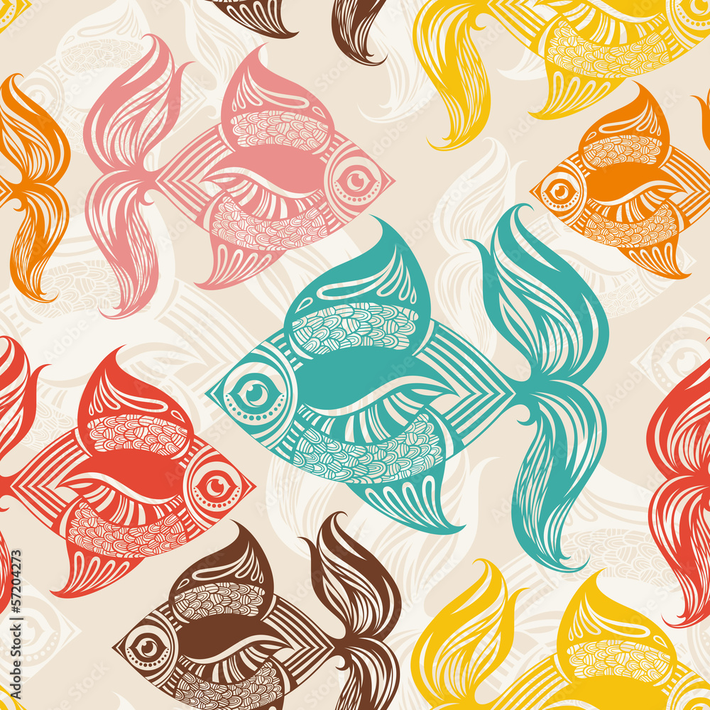 Seamless pattern with colored fishes. Seamless pattern with colored fishes.