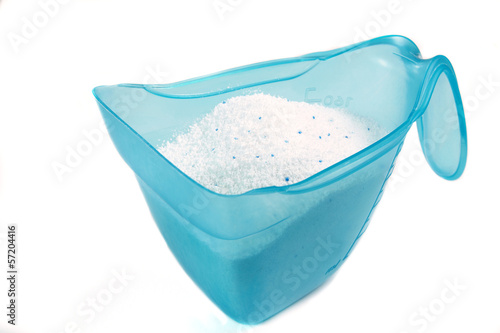 Laundry detergent or washing powder on white background