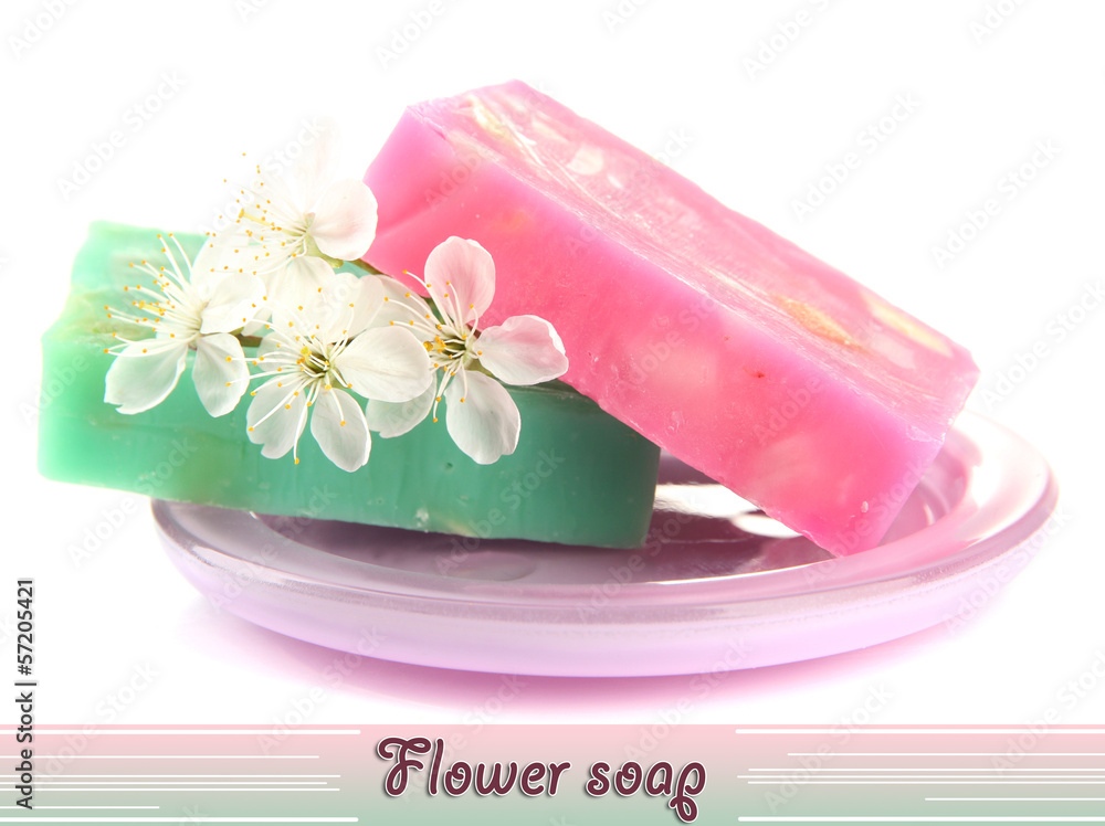 Soap-dish with natural handmade soap, isolated on white Soap-dish with natural handmade soap, isolated on white