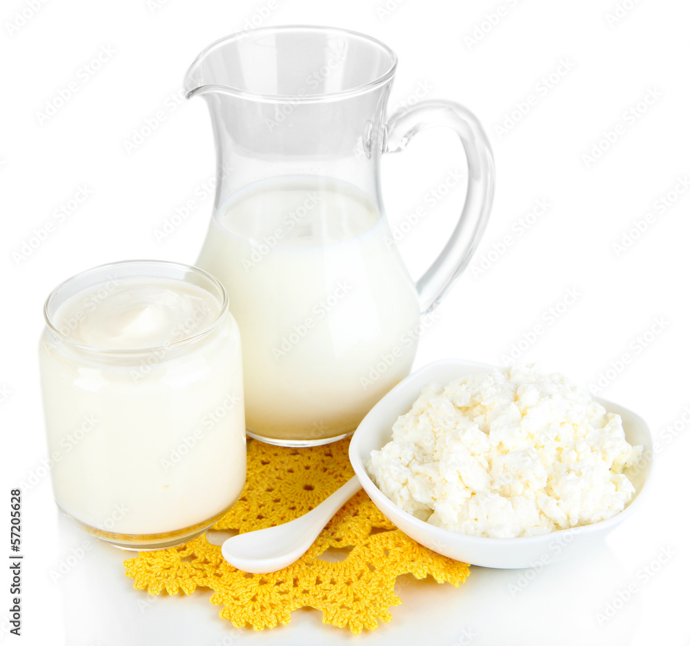 Fresh dairy products isolated on white Fresh dairy products isolated on white