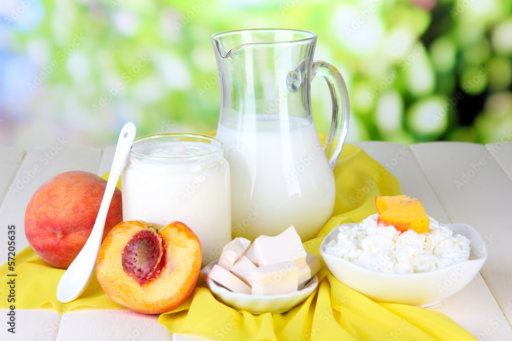 Fresh dairy products with peaches Fresh dairy products with peaches