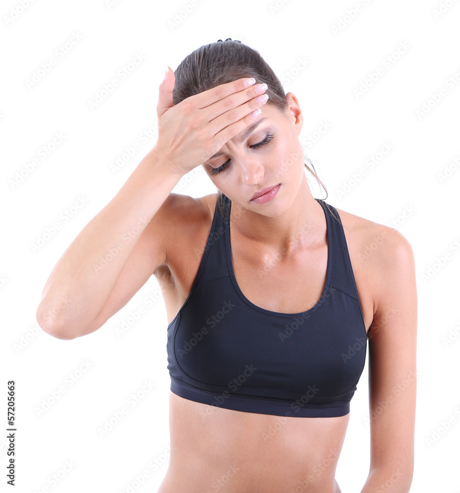 Headache of girl isolated on white Headache of girl isolated on white