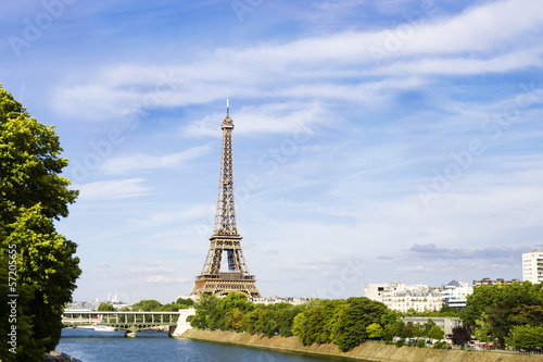 Eiffel Towerfrom the view over Siene, Paris, France