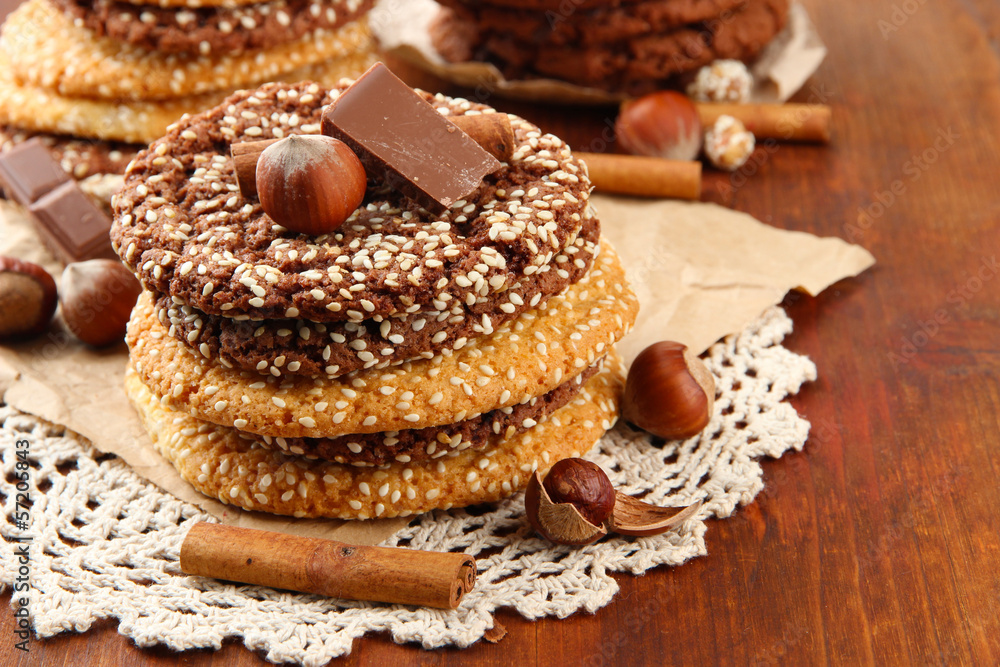 Fototapeta premium Homemade cookies with sesame seeds, chocolate,