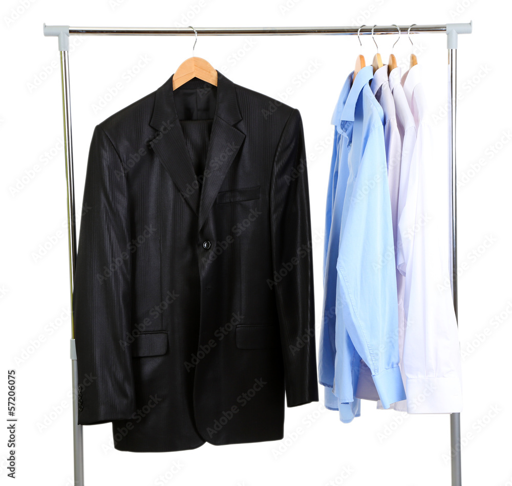 Office male clothes on hangers, isolated on white Office male clothes on hangers, isolated on white
