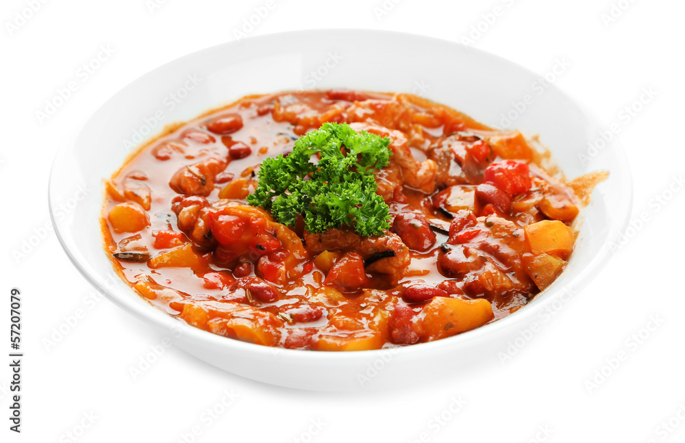 Chili Corn Carne - traditional mexican food, isolated on white Chili Corn Carne - traditional mexican food, isolated on white