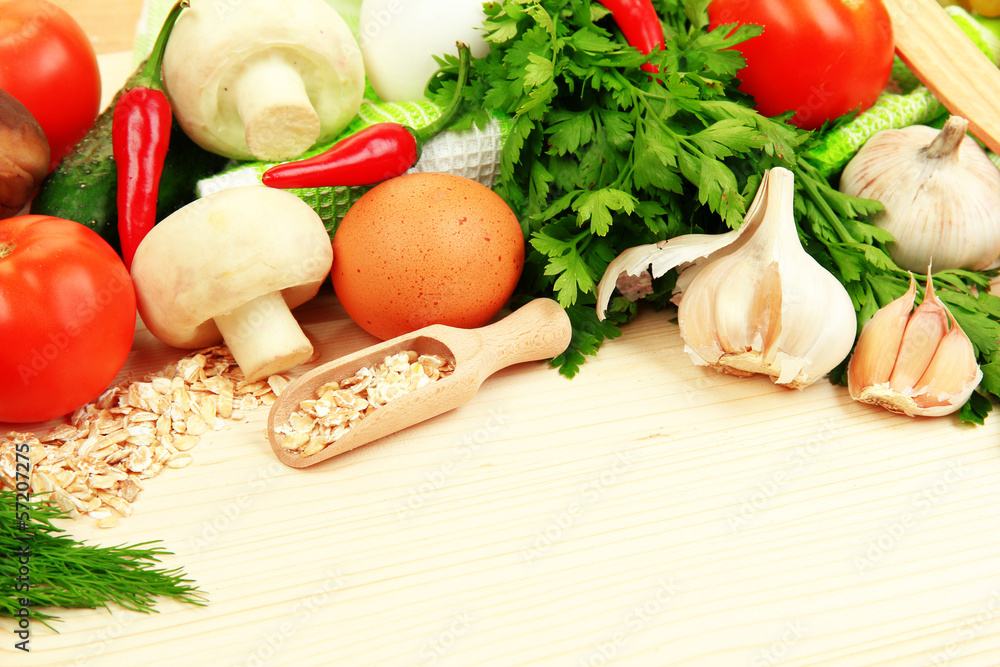 Cooking concept. Groceries on wooden table Cooking concept. Groceries on wooden table