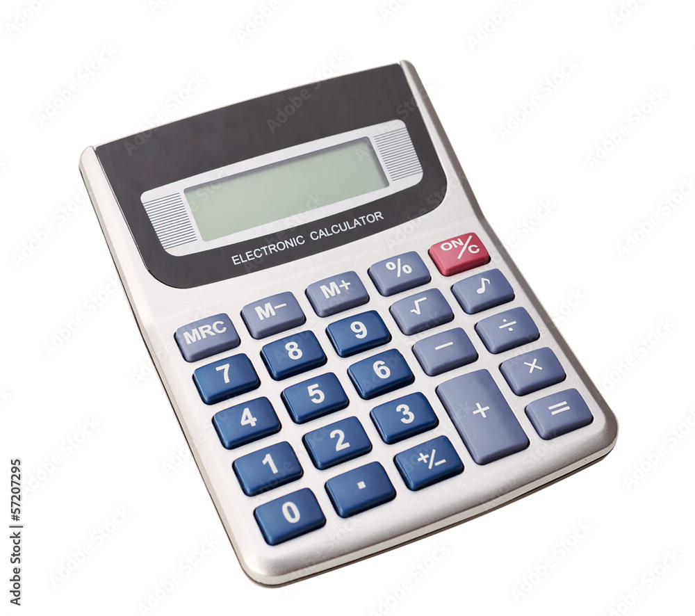 Modern digital calculator for calculations. Business. On a white Modern digital calculator for calculations. Business. On a white
