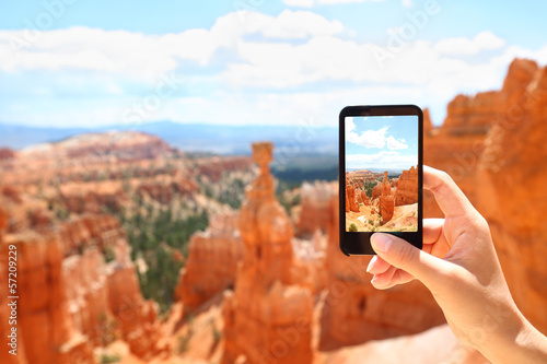 Smartphone camera phone taking photo, Bryce Canyon
