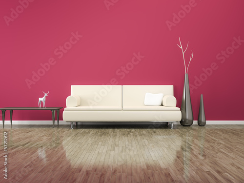 room with a red sofa photo