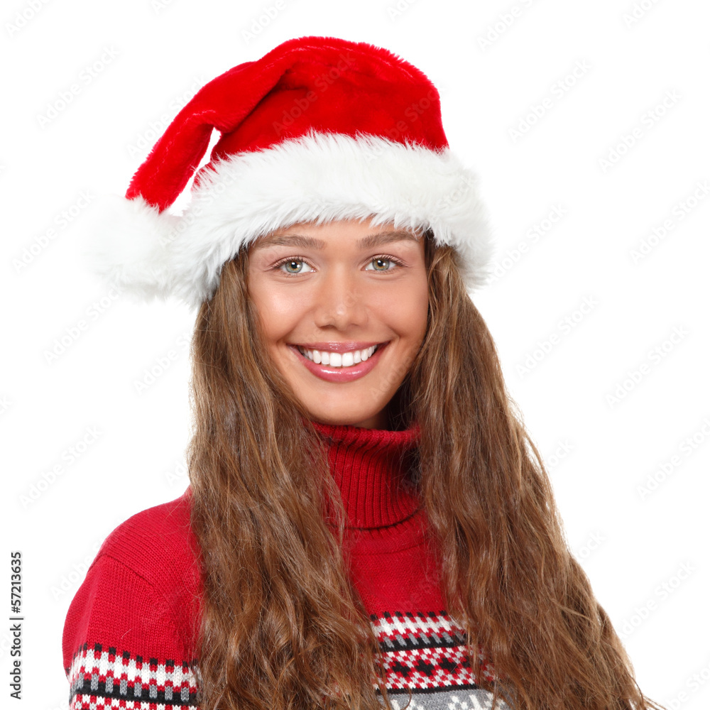 christmas girl, young beautiful smiling young woman in santa's h christmas girl, young beautiful smiling young woman in santa's h