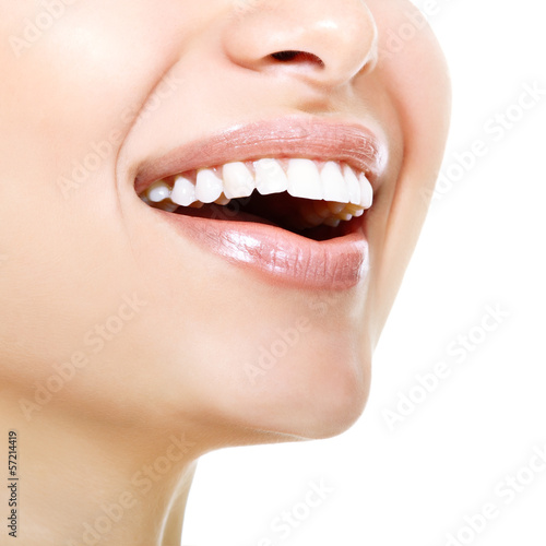 Beautiful wide smile of young fresh woman with great healthy whi