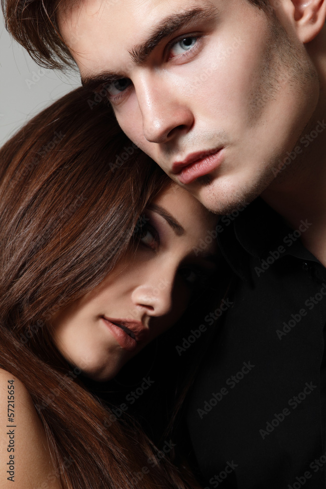 Sexy young couple, faces closeup