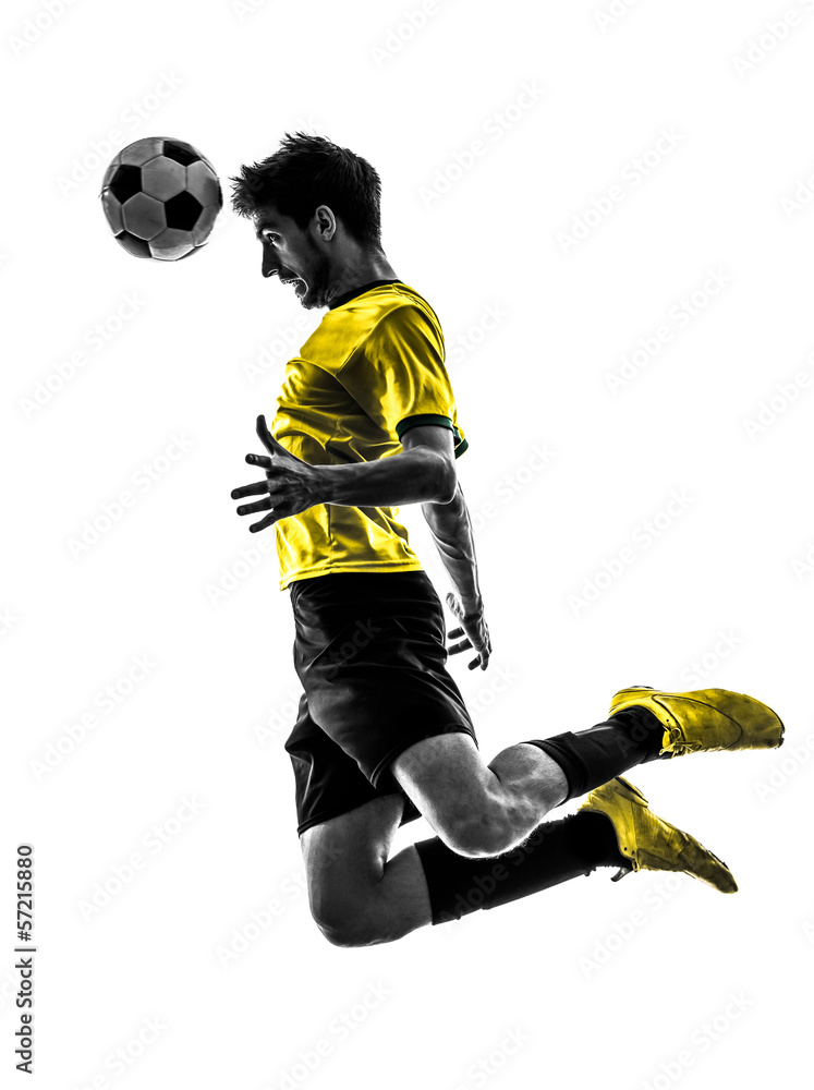 Fototapeta premium brazilian soccer football player young man heading silhouette