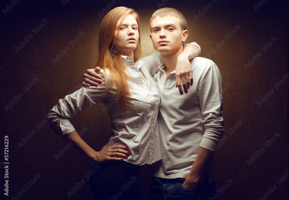Portrait of two gorgeous red-haired (ginger) fashion twins Portrait of two gorgeous red-haired (ginger) fashion twins