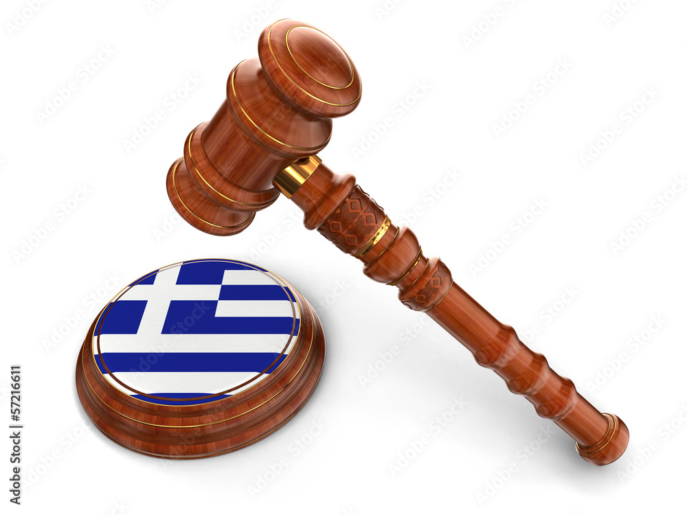 Wooden Mallet and Greek flag (clipping path included)
