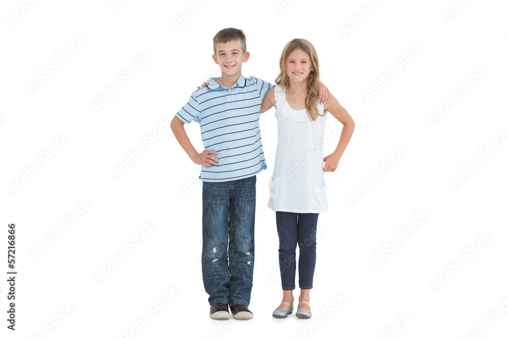 Happy young brother and sister holding each other Happy young brother and sister holding each other