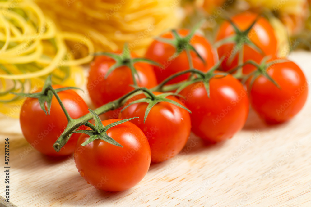close-up of cherry tomatoes and pasta close-up of cherry tomatoes and pasta