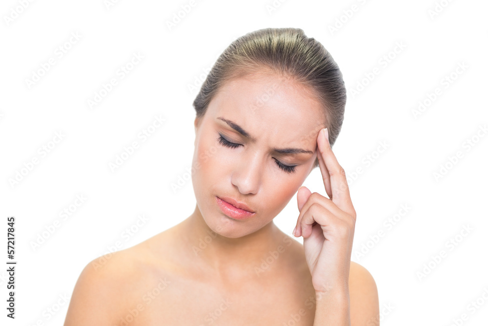 Annoyed young brunette woman closing her eyes Annoyed young brunette woman closing her eyes