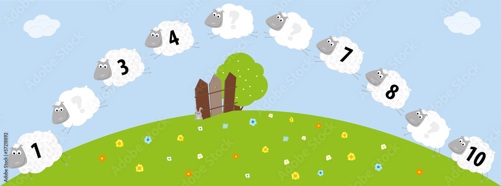 Sheeps with numbers 1-10 for kids