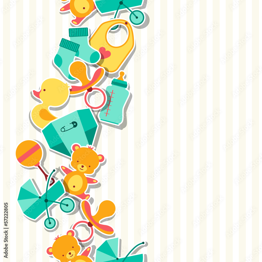 Fototapeta premium Seamless pattern with newborn baby stickers.
