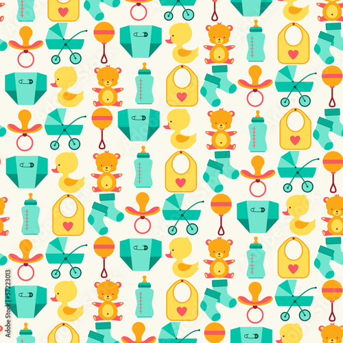 Seamless pattern with newborn baby icons.