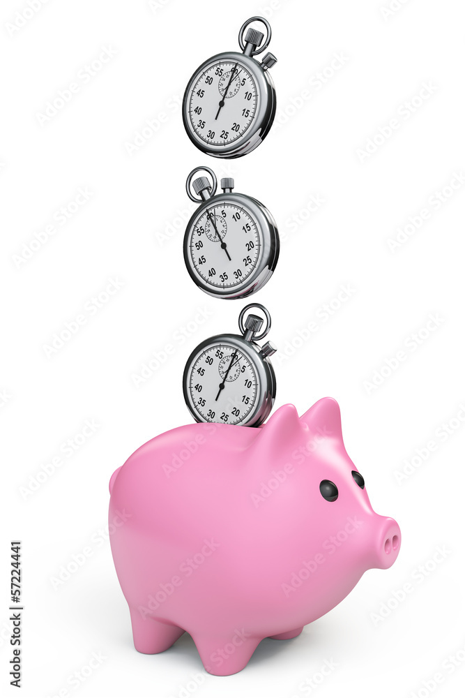 Time Save Concept. Piggy Bank with Stopwatch Stock Illustration Adobe