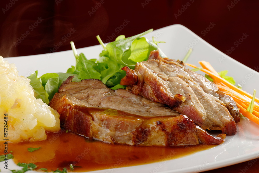 Fried pork chop, mashed potato and vegetable salad Fried pork chop, mashed potato and vegetable salad
