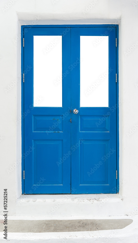 blue door  on white wall