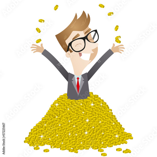 Businessman, filthy rich, millionaire, gold coins
