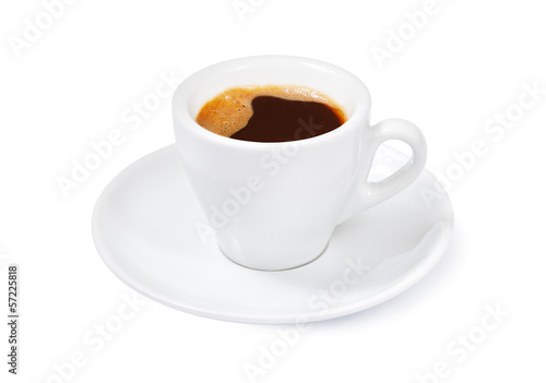 a hot cup of espresso on a white background
