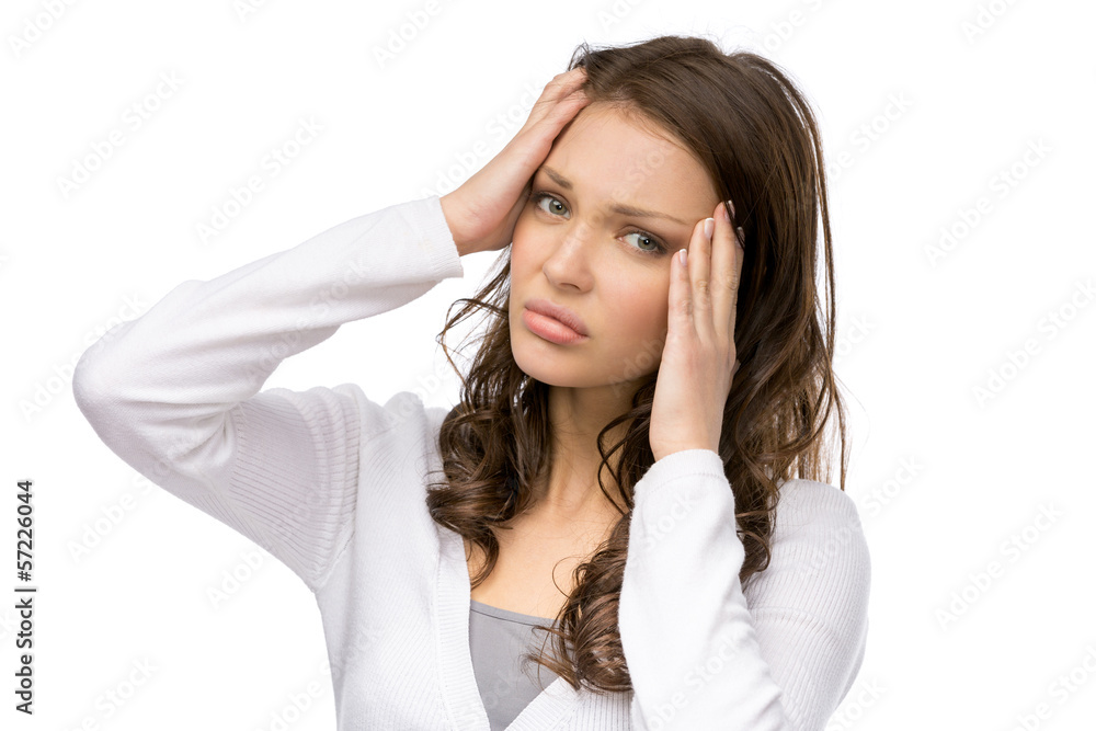 Portrait of girl putting hands on head, isolated Portrait of girl putting hands on head, isolated