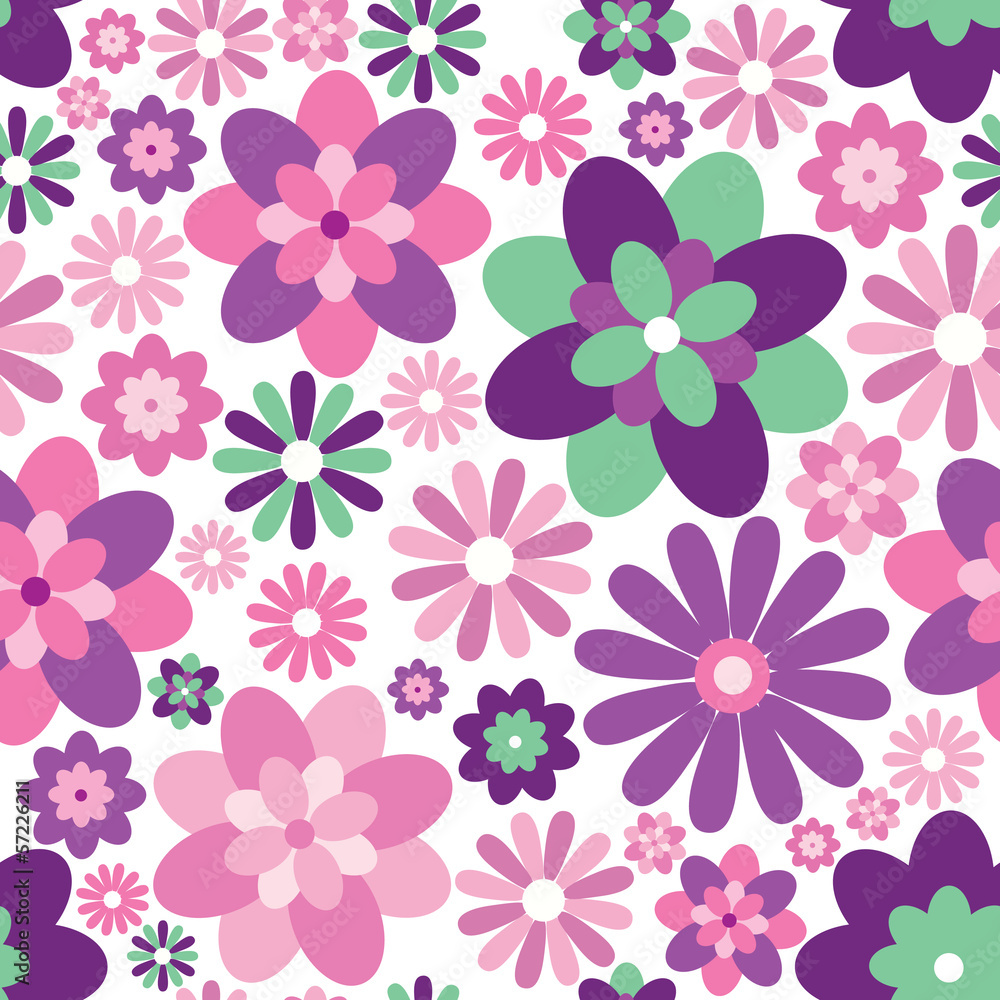 Seamless background of flowers and geometric shapes