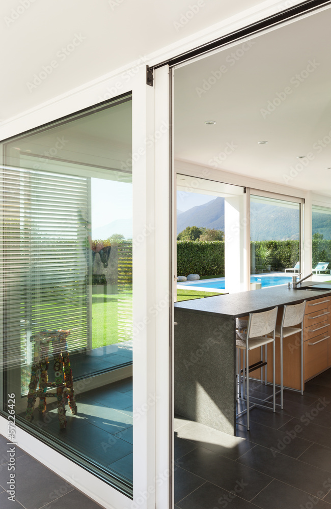 Fototapeta premium Modern villa, interior, view from the veranda