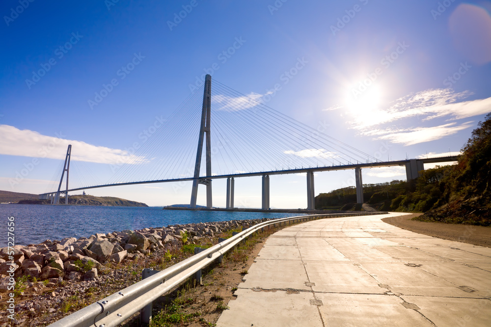 Cable-stayed bridge to Russian Island. Vladivostok. Russia.